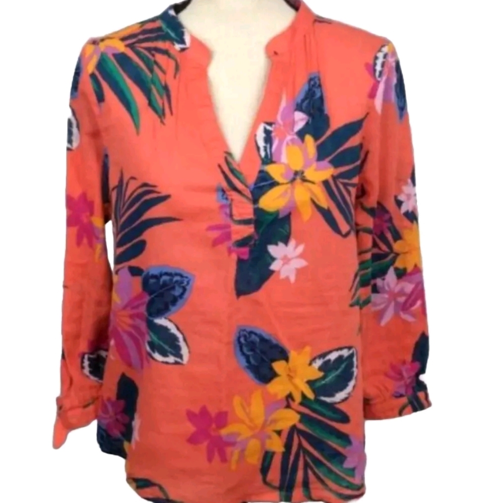 Old Navy Colorful Hawaiian Print Linen Blend Floral Tropical Print Top Blouse S